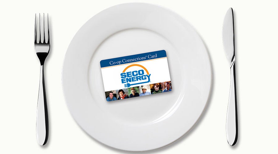 SECO Energy Co-op Connections Card on White Dinner Plate