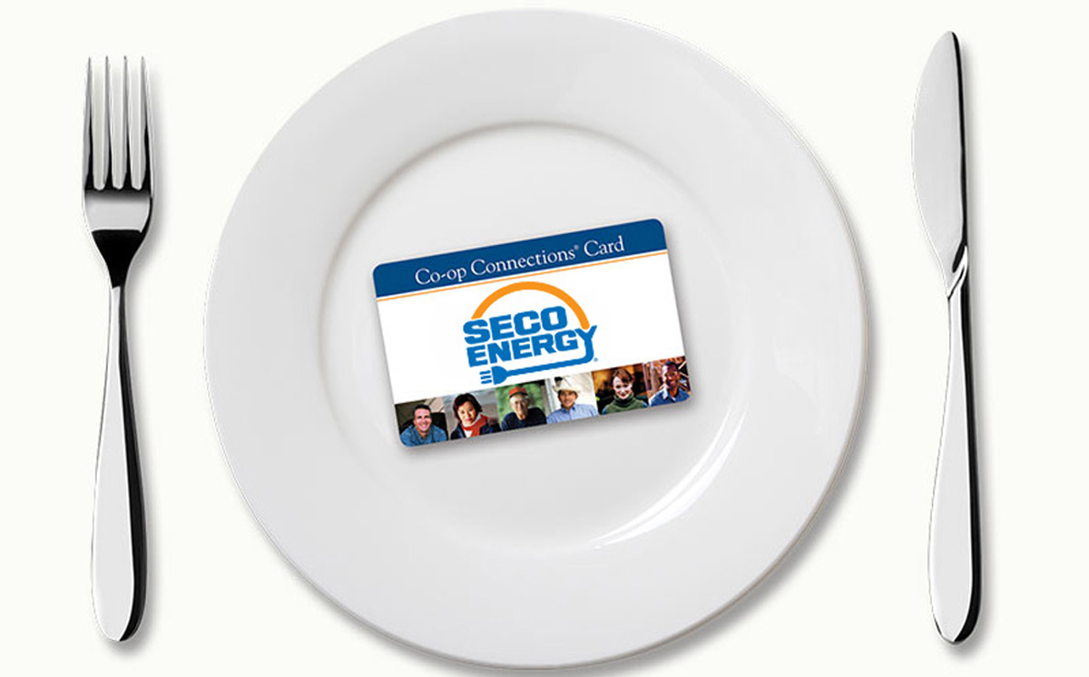 Co-op Connections Card on Dinner Plate