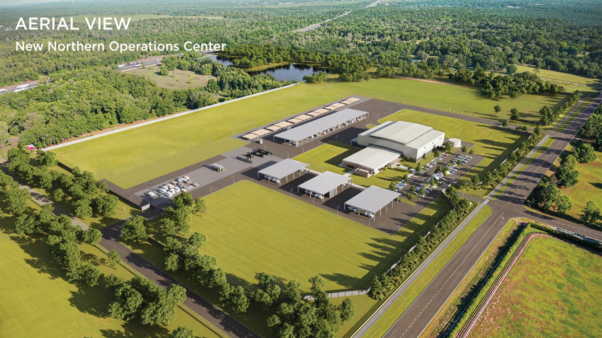 An aerial view rendering for the new Northern Operations Center.