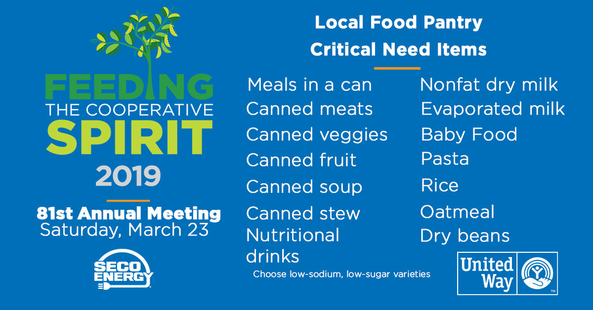 Local food pantry needs for 2019 Annual Meeting food drive