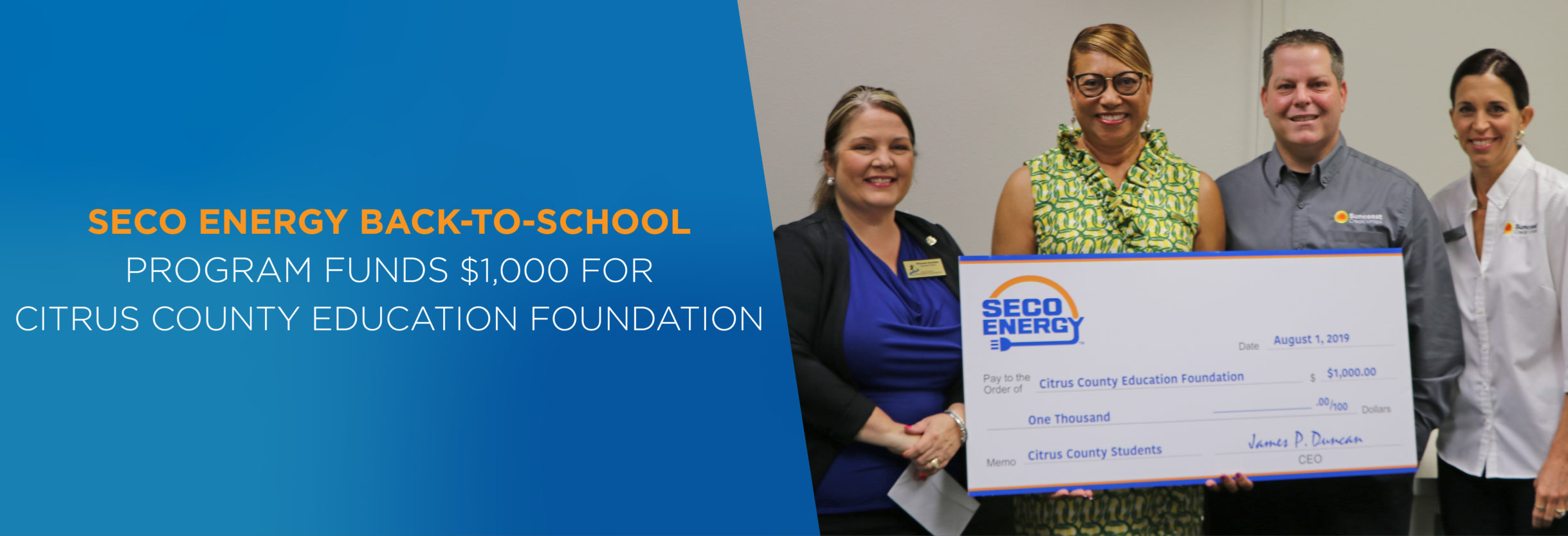 SECO Energy Back-To-School Program Funds $1,000 for Citrus County Education Foundation