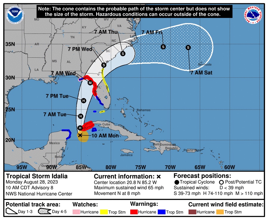 Tropical Storm Idalia 5-day cone